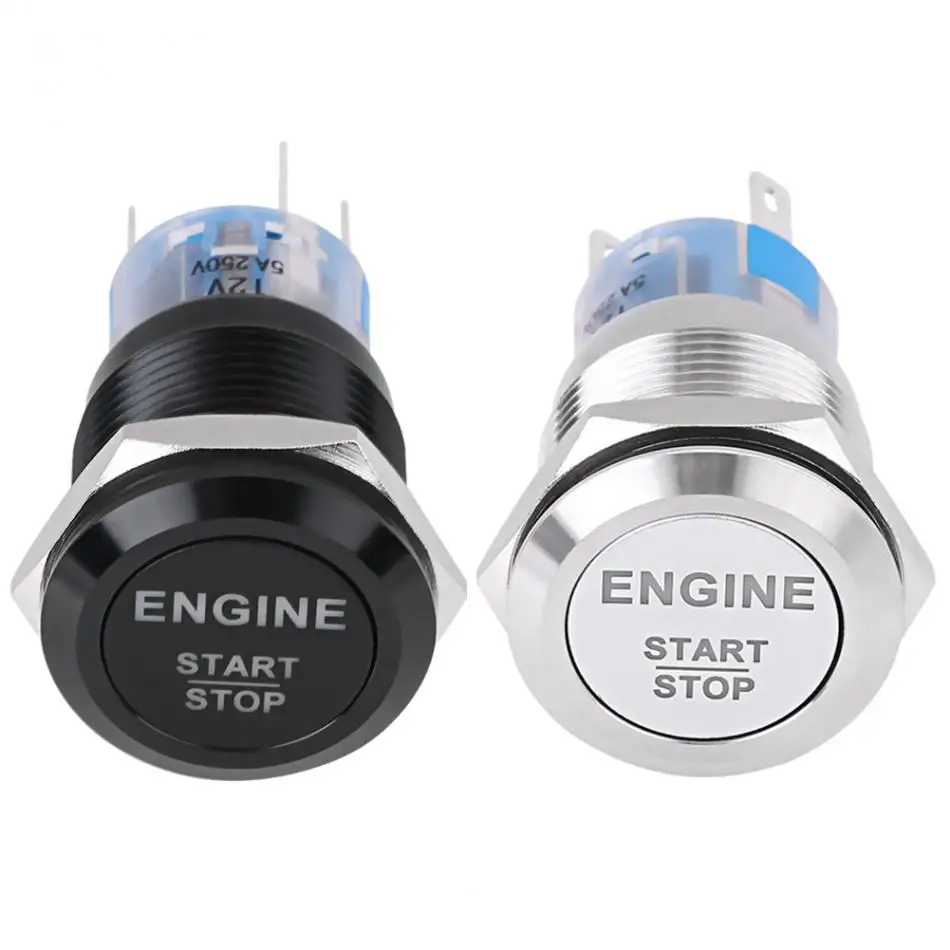 Interruptor de encendido automático para coche, pulsador de arranque de  motor de 19mm, 12V, LED blanco, plateado/Negro, estilo de coche - AliExpress