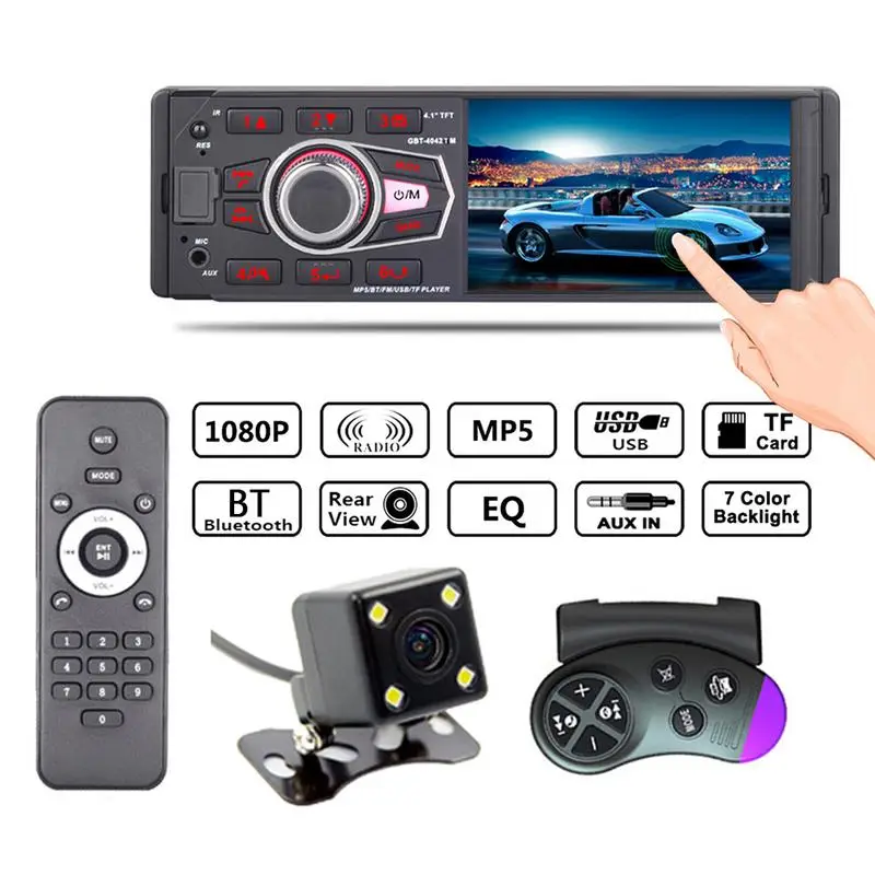 

Goedkoop Car 4.1 Inch 1 Din FM Radio Car Touch Screen Bluetooth Stereo Car MP5 Player Support Rear View Camera Remote Control