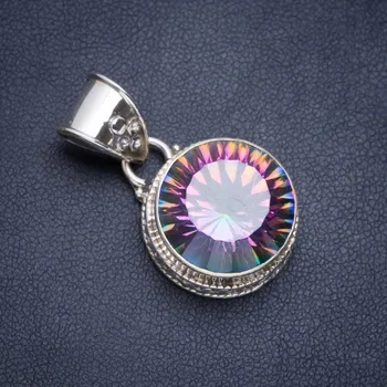 

Natural Mystical Topaz Handmade Unique 925 Sterling Silver Pendant 1.25" A0597