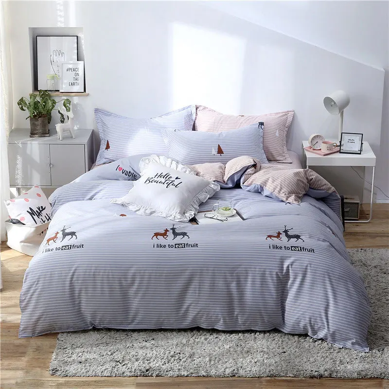 

Deer Pineapple Geometric 4pcs Bed Cover Set Cartoon Duvet Cover Bed Sheets And Pillowcases Comforter Bedding Set 2TJ-61001