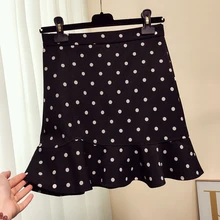 Женская юбка с воланом в горошек с завышенной талией выше колена Мини Длина Весна консервативный стиль