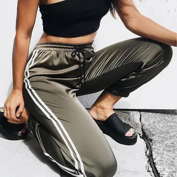 

Summer 2018 NEW Womens High Waist Side Striped Trousers Ladies Tracksuit Pants Size 6-14