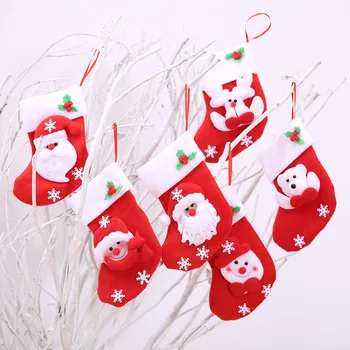 

Christmas Stocking Small Plaid Santa Claus Sock Gift Bag Kids Xmas Decoration Candy Bag Bauble Christmas Tree Ornaments Supplies