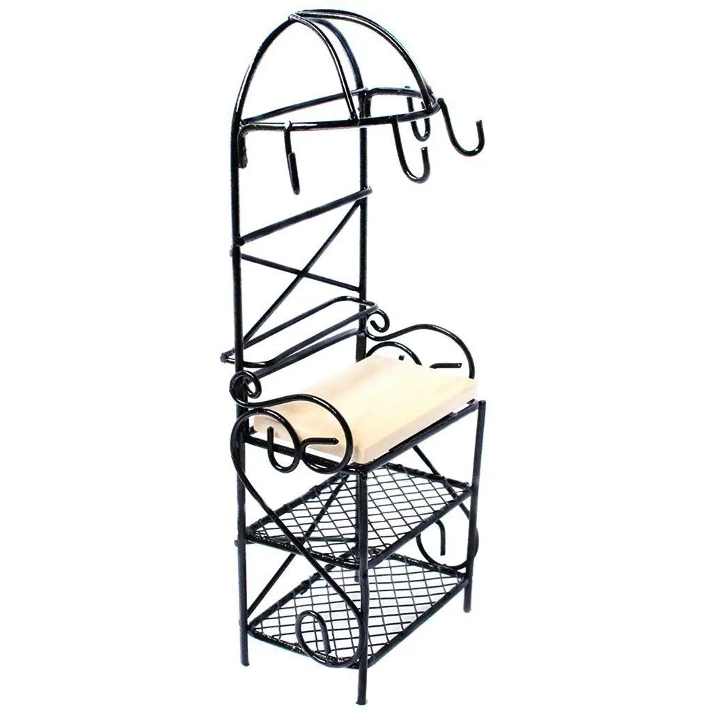 

JEYL 1:12th Metal Storage Rack Shelf Dollhouse Miniature Kitchen Furniture Decoration Black