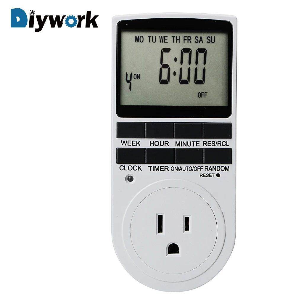 

DIYWORK 12/24 Hour Cyclic Programmable Timing Socket EU/US Plug Timer Switch Kitchen Timer Plug Electronic Digital 220V