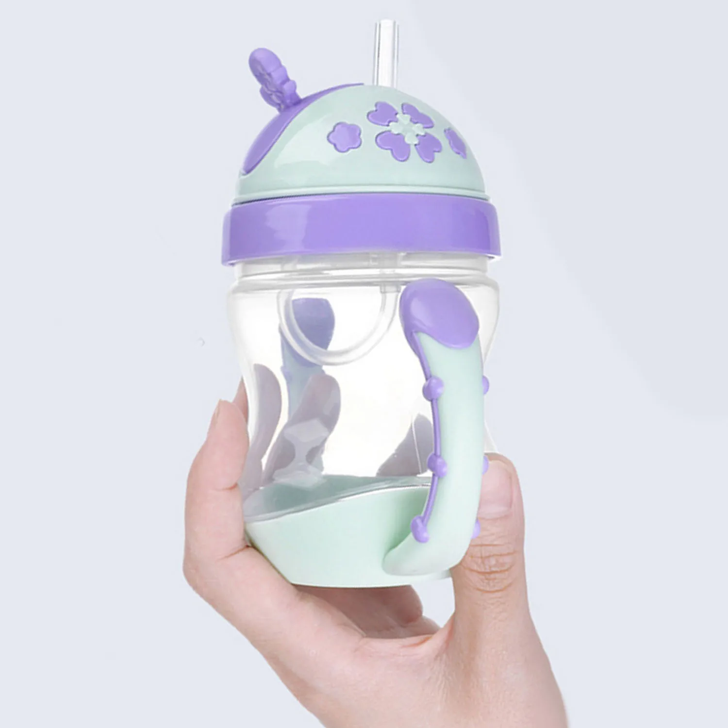 Цена Силиконовые Детские учебный Поильник бутылки с ручками соломы с откидной крышкой для маленьких мальчиков девочек 240 мл 8 унций фиолетовый