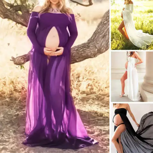

Pregnant Women Chiffon Bandeau Long Dress Maternity Photography Props Maxi Dress Sexy pregnant beach dress