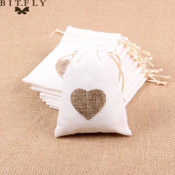 

BIT.FLY 10X14.5cm Rustic Heart Nature Jute Burlap Drawstring Bag Romantic Candy bag Wedding Party Favor Pouch Jute Gift Bags