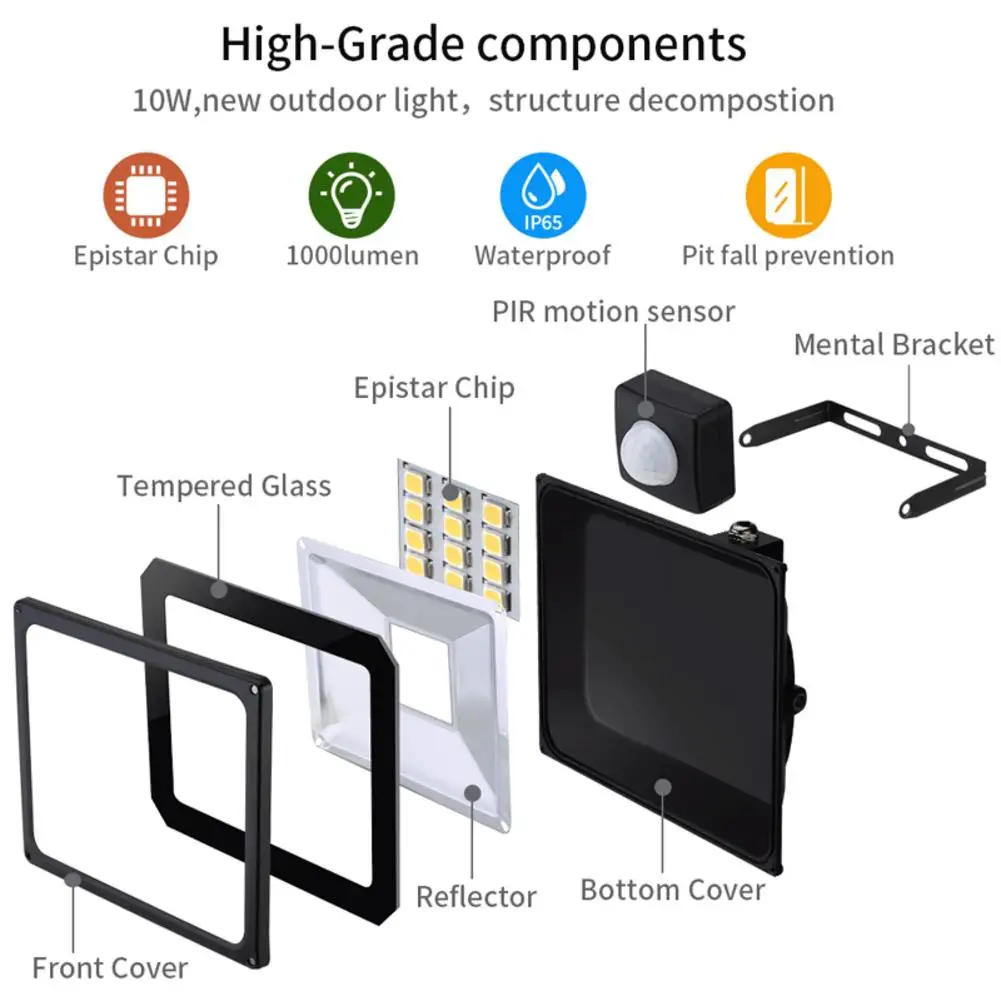 10 Вт Светодиодный прожектор наружный Lanscape 10 Вт Водонепроницаемый IP65 AC 200-240V индукционный датчик прожектор лампа для сада 700LM
