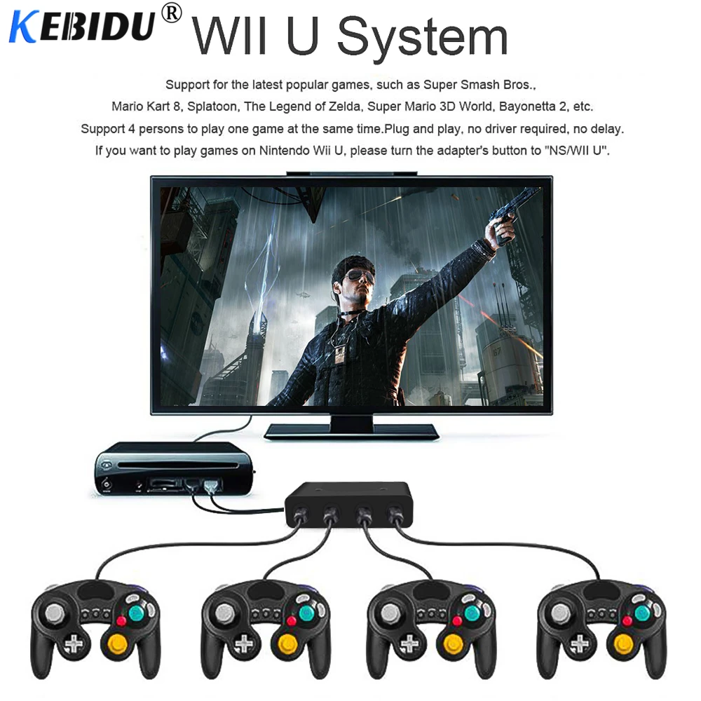 Kebidu Портативный USB адаптер конвертер 4 порта для Wii U PC переключатель ПК игровой
