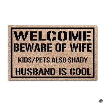 

Doormat Entrance Floor Mat Welcome Beware Of Wife Kids Pets Also Shady Husband Is Cool Funny Door Mat Indoor Outdoor Decorative