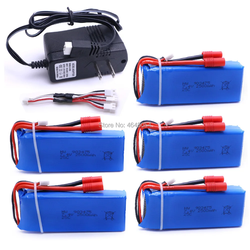 

5pcs RC Drone Syma x8c x8w x8g x9w Lipo Battery 7.4v 2500mAh 25c with 3in1 charger rc Quadcopter Spare Parts extra Battery