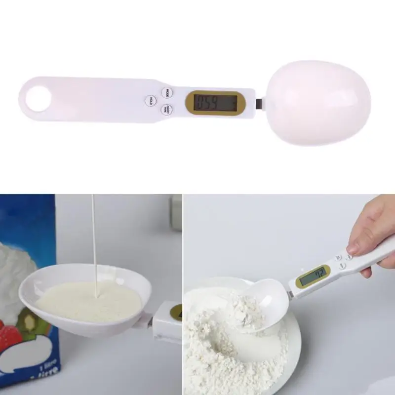 Белые Цифровые кухонные измерительные весы с ЖК-дисплеем, ложки для приготовления пищи, электронные весы, кухонные гаджеты