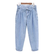 Лето Осень джинсы для женщин в стиле бойфренд потертые джинсовые дамские брюки с Кулиской талией свободные джинсы для женщин большие размеры XL-5XL