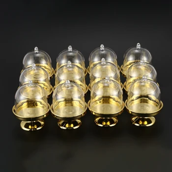 

12x Mini Cake Stand Cupcake box Wedding Party Plastic Candy Box Gold