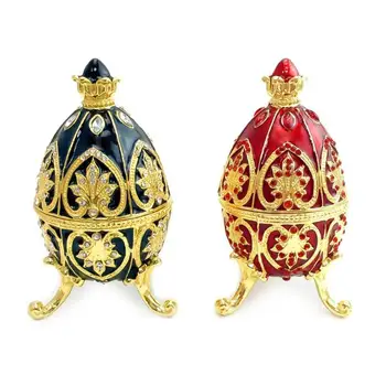 

New Arrival Russian Faberge Egg Luxury Jewelry Box Easter Egg Bejeweled Trinket Metal Gift Storage Box Easter Christmas gift