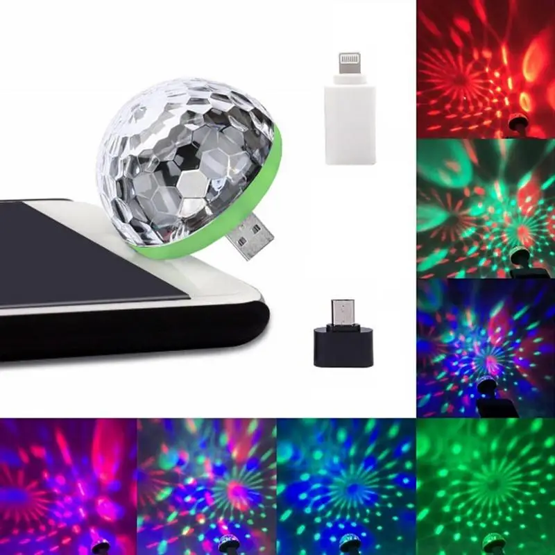 Освещение мини-сцены голос Управление магический шар света RGB USB мобильного телефона Android, Apple вращающиеся лампы для сценического освещения
