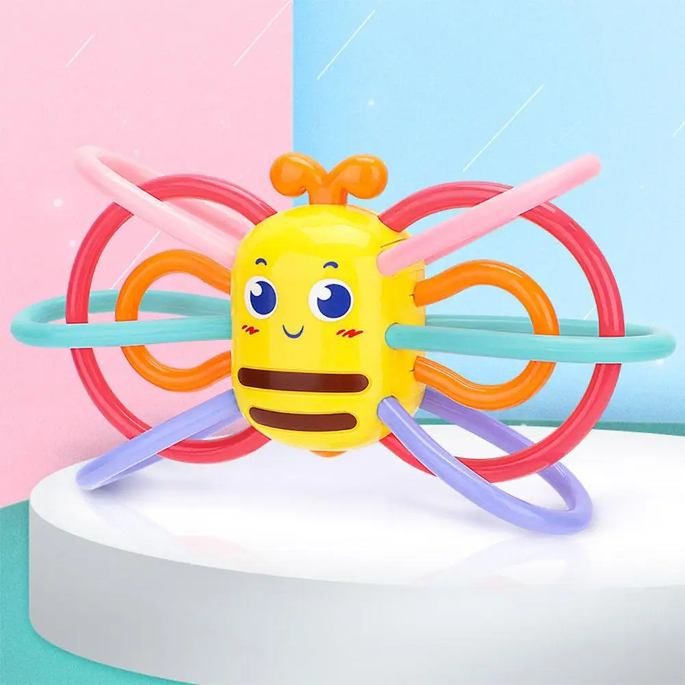 

Newborn Baby Cartoon Animal Teething Ring Infant Gum Ball Hand Rattles Teething Training Toy