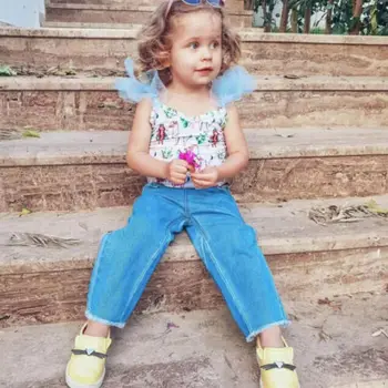 

2-7T Kids Baby Girl Clothes Sleeveless Shirt Alpaca Tops Denim Jeans Long Pants 2Pcs Fashion Outfit Set Summer 2019