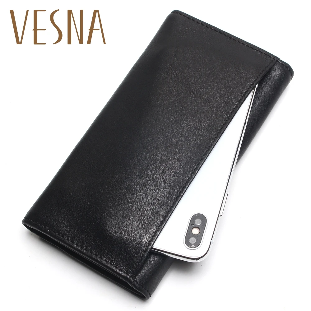 

Vesna TAUREN New Fashion Men Wallet Genuine Leather Purse Men Long Wallet Purse Vintage Money Clip High-Capacity Wallet