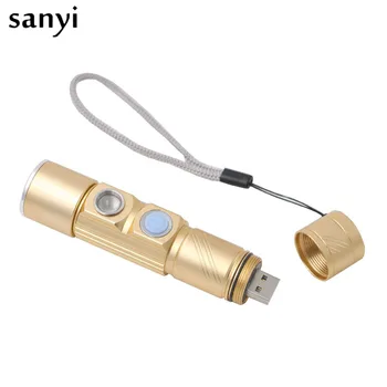 

5 Modes USB Rechargeable Flashlight Zoomable LED Torch Pocket Flashlight For Bike Camping Hunting White/Red Light