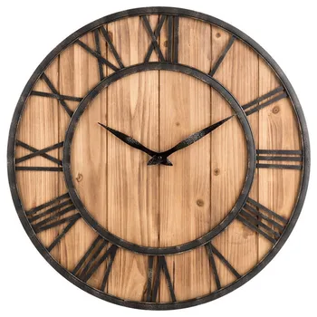 

New 3D Retro 40cm Vintage Wall Clock Living Room Wrought Iron Solid Wood Fir Mute Creative Cafe Wall Clock Large Size For Home