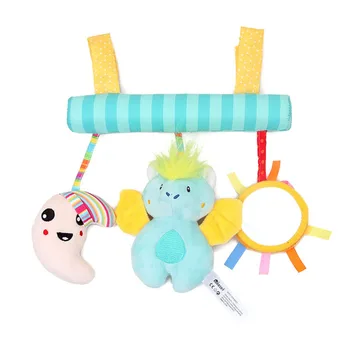 

Kids Plush Hanging Bell Baby Stroller Soft Rattle Toy Infant Comfort with Built-in Music Box(Cute Bat+Moon+Distorting Mirror)