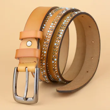 

Small Rivet Belt Women Round Rivets Spike Sequins Pin Buckle Belt Punk Simple Decorative Waistband Belt For Women