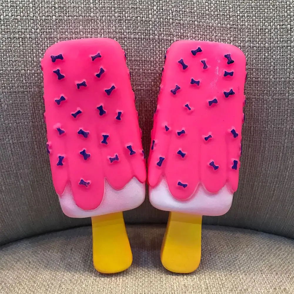 

Funny Interactive Chew Squeaky Rubber Pink Popsicle Shaped Toy for Cat Puppy Baby Dogs Ice Cream Bite Molar Toy