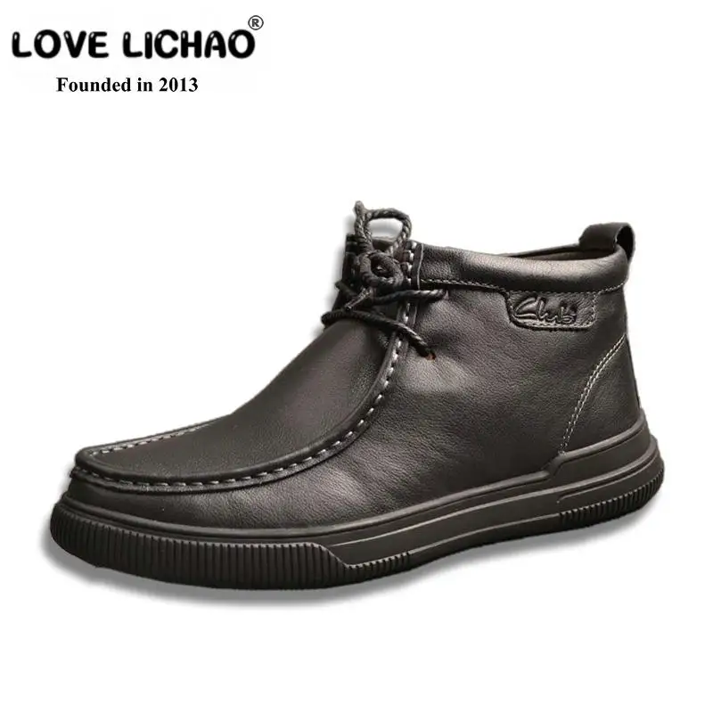 

2018 High Quality New Fashion Men Boots Winter New Warm Men Snow Boots Genuine Leather Shoes Men's Wool Boots Botas Masculina