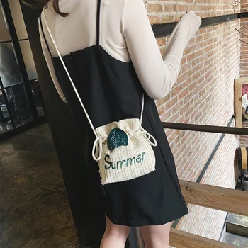 

Summer Beach Women'S Woven Bag Handmade Shoulder Bag Rattan Tote Purse Bag Handbags Inclined Shoulder Bag Khaki