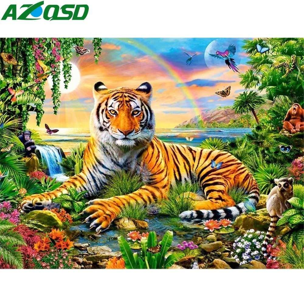 

AZQSD Diamond Painting Tiger Needlework Crafts 5D DIY Diamond Embroidery Animals Home Decor Diamond Mosaic Full Square Wall Art