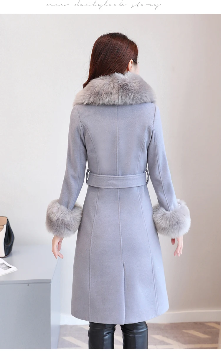Длинное зимнее модное шерстяное пальто на одной пуговице с поясом и отложным воротником, шерстяное пальто и куртка, однотонное пальто, Femenino