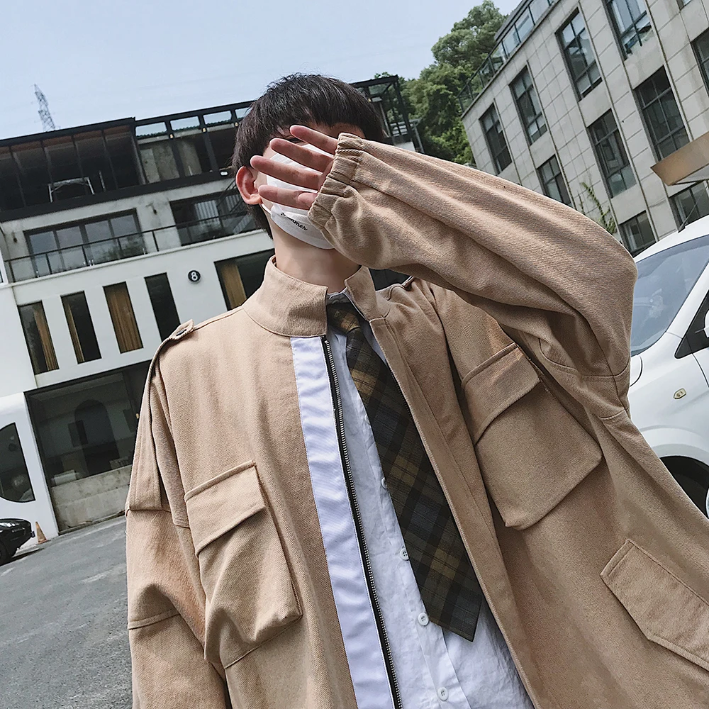 2019 Summer Men's Loose Fashion Outerwear Streetwear Bomber Jackets Brand Baseball Clothes Mens Khaki/black Color Coats M-2XL