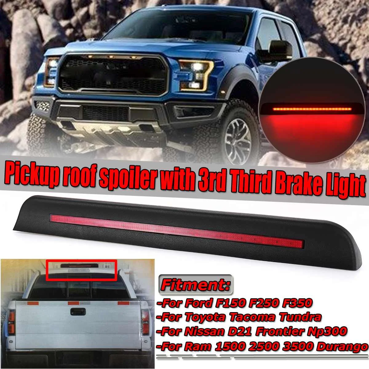 Universal Car Pickup Rear Roof Trunk Spoiler Wing With 3rd Third Brake