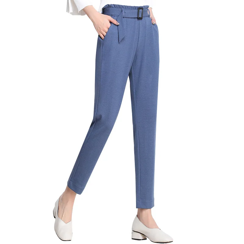 

Women's Casual High Waist Office Harem Pants Spring Summer Fashion Ankle-length Pant Female Elastic Black Blue Trousers