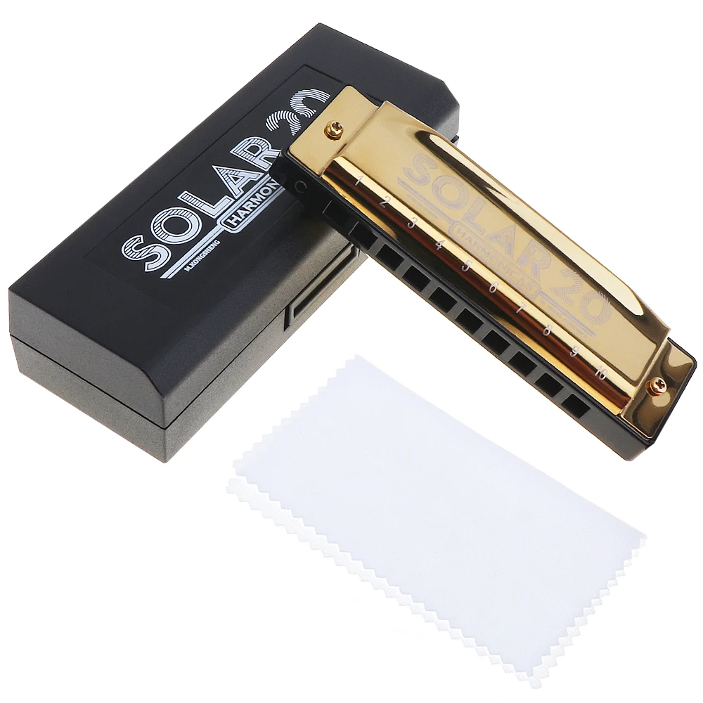 10 Holes Gold Harmonica Diatonic Blues Harp Mouth Organ Keys of Reed
