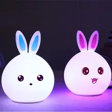 Милый кролик зарядка через usb Pat дистанционное управление Светодиодная лампа меняющая цвет силиконовые лампы для детей Детские прикроватные ночник
