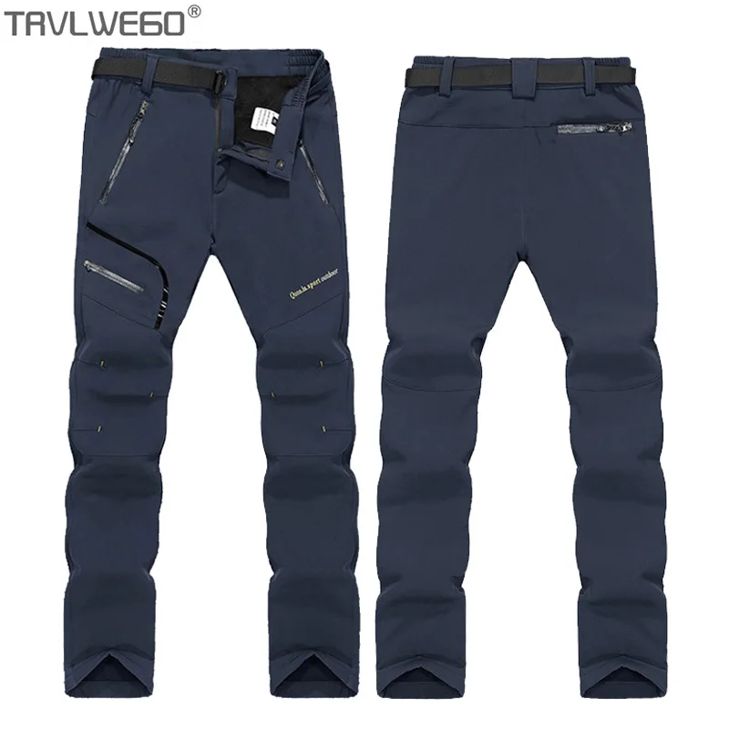 

TRVLWEGO 6XL Men Winter Inner Fleece Softshell Hiking Pants Russian jumping Outdoor Sports Thermal Skiing Male Trousers
