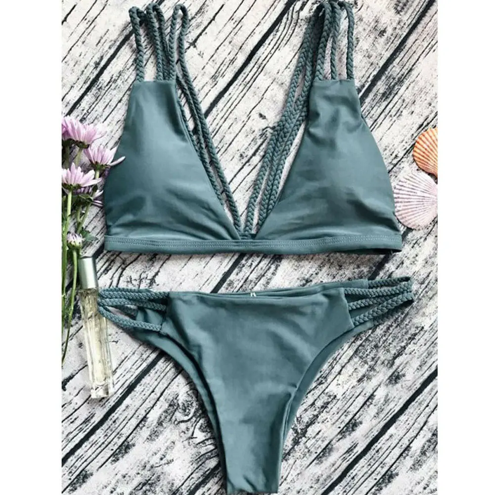 

2019 Hot Women's string bikini suit swimsuit solid color sexy bandage push up swimsuit beachwear