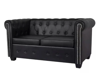 

VidaXL Chesterfield Sofa 2-Seater Synthetic Leather Black High Quality Sofa Suitable For Home And Office