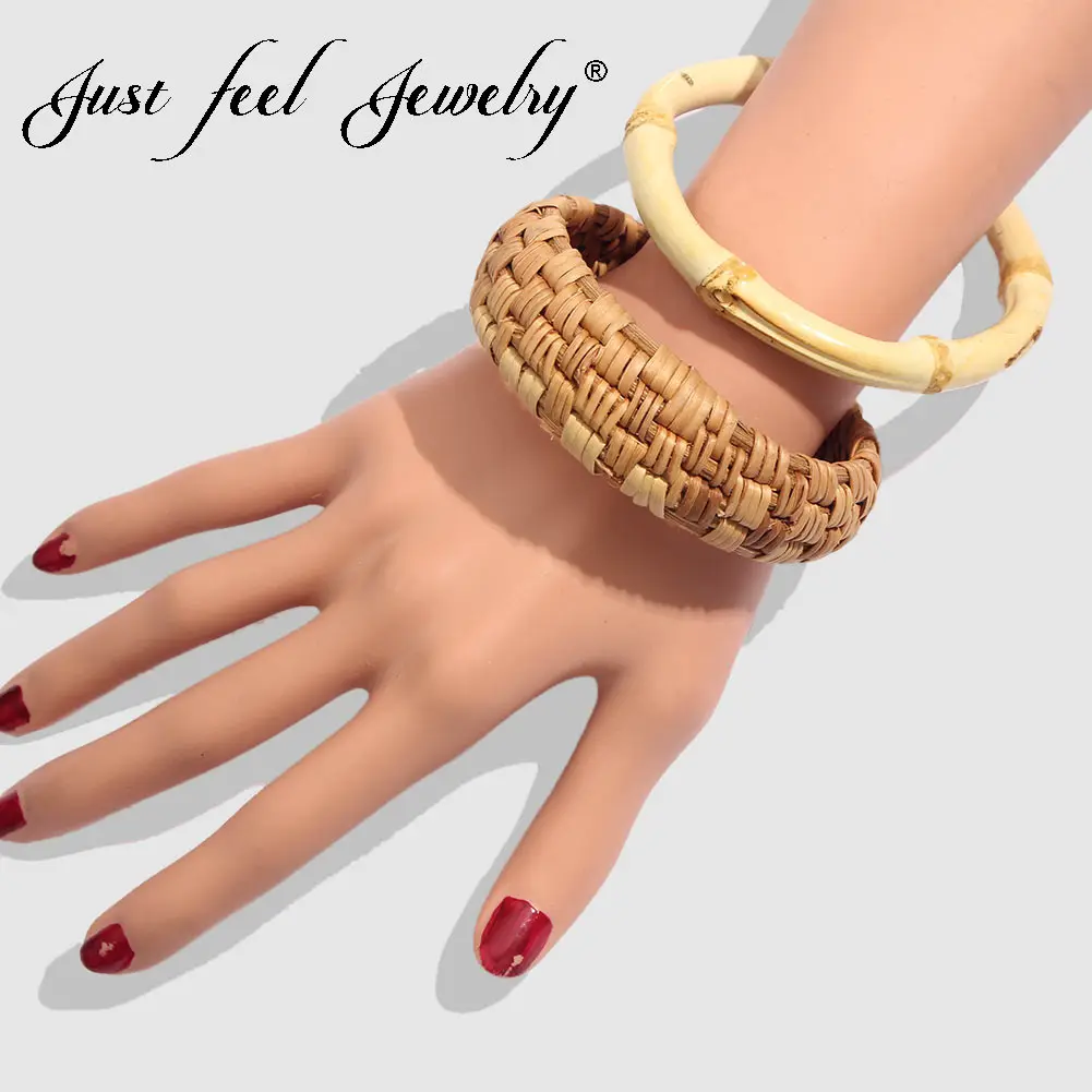 Женский браслет из ротанга JUST FEEL широкий круглый ручной работы натуральной