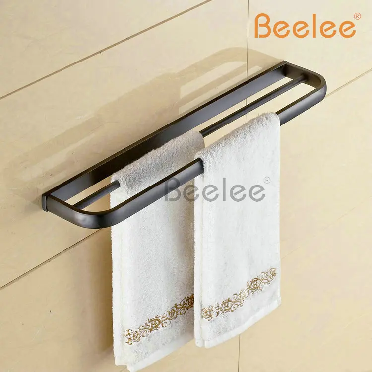 

Beelee BL7702B Copper Black Towel Rack Single Pole Towel Rack Bathroom Towel Hanging Bathroom Accessories Double Towel Bars