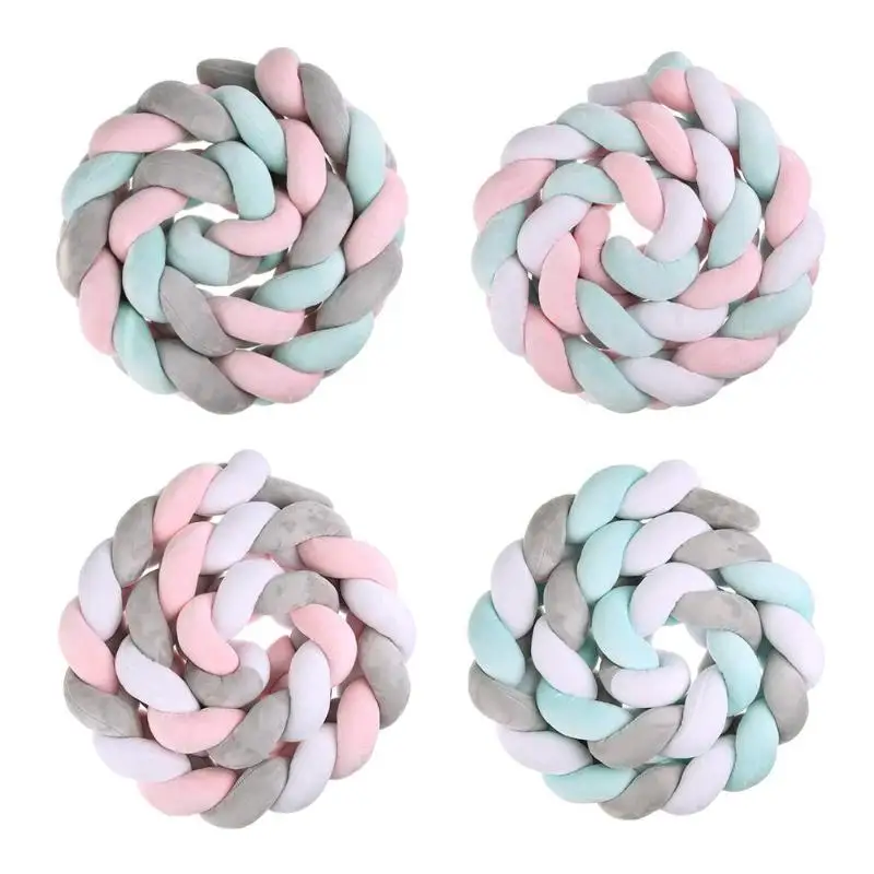 

200cm Baby Bed Bumper Four Ply Knot Handmade Long Knotted Braid Weaving Plush Baby Crib Protector Infant Knot Pillow Room Decor