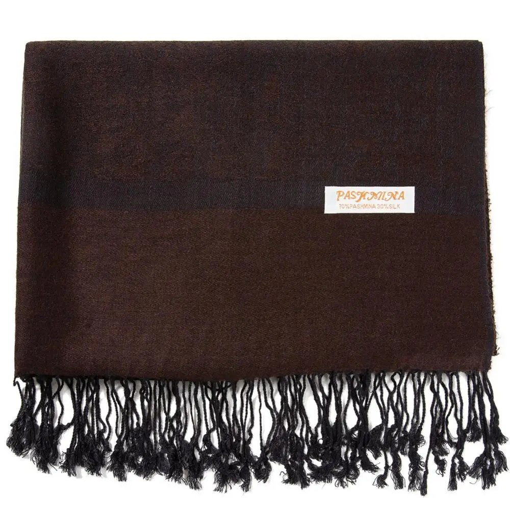 Pashimina Silk Paisley Scarf Classic Winter Jacquard Warp Spring Autumn Shawl Cashmere Hijab Long 2 Tones Soft Large Brown Black |
