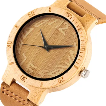 

Men's Bamboo Wooden Watch Quartz Watch Movement Bamboo Wood Watches for Women Natural Bamboo Watch with Leather Strap Clock