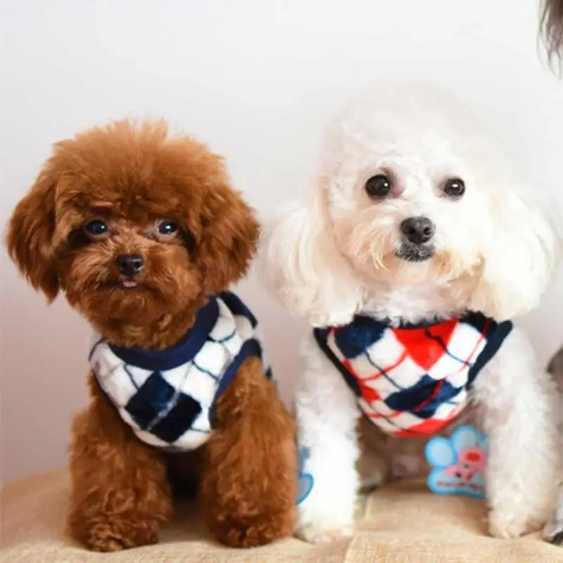 

High Quality Pet Clothes Plaid Sweater Flannel Print Vest Gold Hair Large Dog British Diamond Shape Fashion Vest Dog Clothes