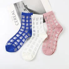 DONG AI, 3 пары модных крутых носков, прозрачные ультратонкие, Новое поступление, клетчатые шелковые женские носки