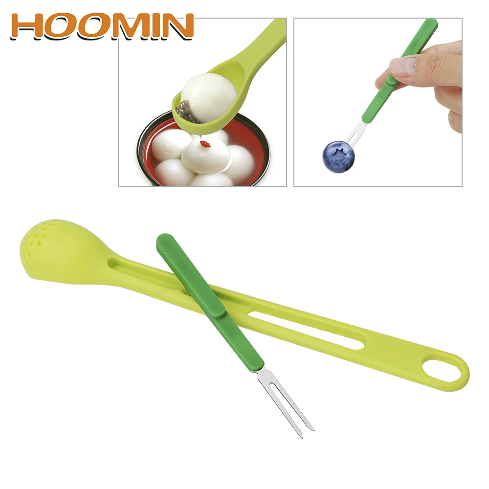 

HOOMIN 2 in 1 Canned Fruit Juice Filtering Spoon Stainless Steel Fruit Fork Colander Spoon Filter Long Handle Strainers