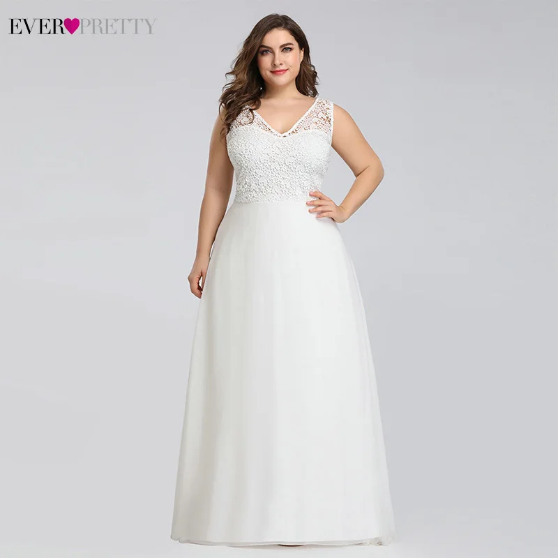 

Ever pretty Plus Size Lace Wedding Dresses A-Line Floor-Length Sleeveless Illusion Elegant Wedding Gown 2019 Vestido De Noiva